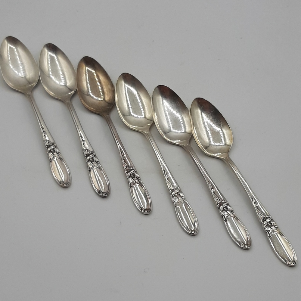 Oneida White Orchid 6 Teaspoons Community 1953 Silverplate Flatware Floral
